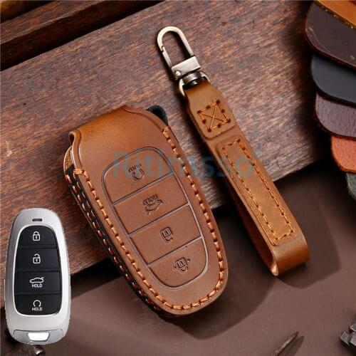 Genuine Leather 3 Button Key Case Cover For Hyundai Sonata/I30/I35/I40/Kona/Azera/Grandeur/DN8/Elantra/Solaris L586