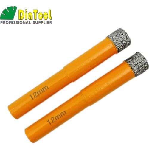 DIATOOL 2pcs Diameter 12mm Vaccum Brazed Diamond Drilling Bits Round Shank Dry Drilling For Stone Masonry Drill Bits