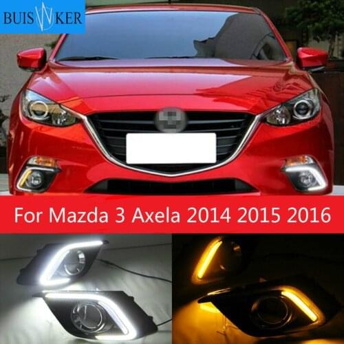 1Pair DRL For Mazda 3 Axela 2014 2015 2016 Daytime Running Lights fog lamp cover headlight 12V Daylight with Yellow