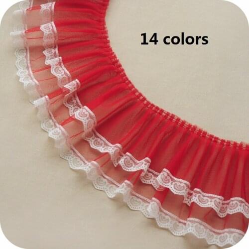 17cm 2Meter/lot Double Layer Polyester Thin Mesh Lace Trims Baby Doll Fabric Cuff Dress Accessory X254