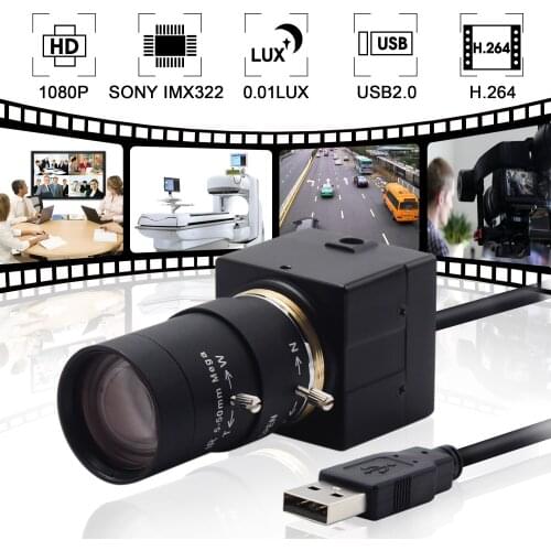 H.264 30fps 1920*1080 IMX322 Low illumination 0.01Lux 5-50mm varifocus lens Industrial Machine Vision Mini usb webcam camera