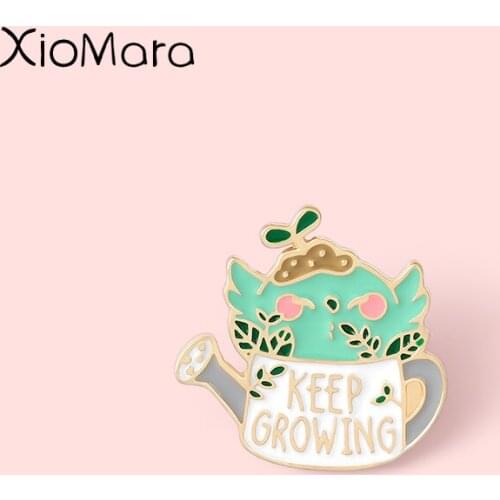 Watering Pot Plant Tool Enamel Pins 'Keep Growing' Brooches Badges Clothes Bag Pins Cartoon Jewelry Gift for Friends