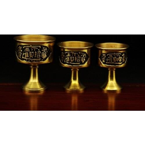 3pcs/set Classical Metal Wine Cup Handmade Small Goblet Household Copper Wine Glass Carving Pattern Chinese Style