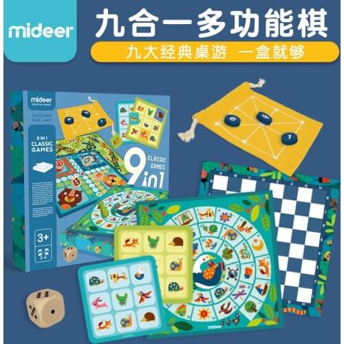 MiDeer 9 In 1 Classic Games Children Board Game Bingo Memory Game Flying Chess Backgammon Chess Checkers for 2~4 Players 3Y