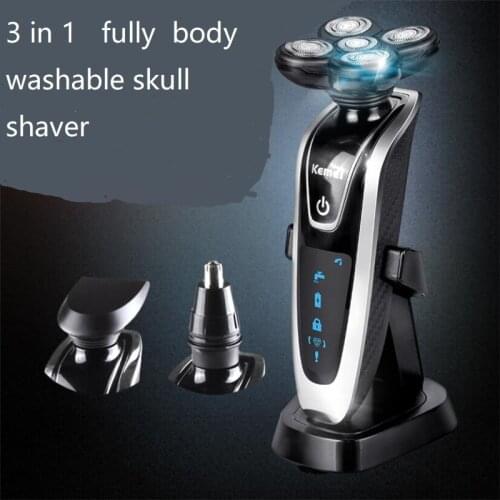 Washable Electric Men 3D Shaver Razor Grooming Kit Beard Trimmer Man Skull Bald Shaven Head Shaving Machine Nose Haircut Clipper