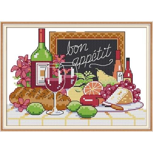 NKF Wine Counted Cross Stitch 11CT 14CT Cross Stitch Set Flower Embroidery Needlework Kit Home Decor