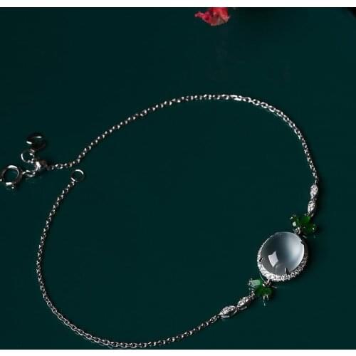 Original new natural ice seed chalcedony egg round elegant charm creative retro silver jeweler bracelet