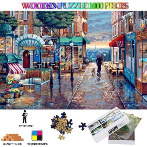 Street landscape wooden 1000 pieces jigsaw puzzle for adults fine painting 1000 pieces wooden jigsaw puzzle toys kids nice gifts