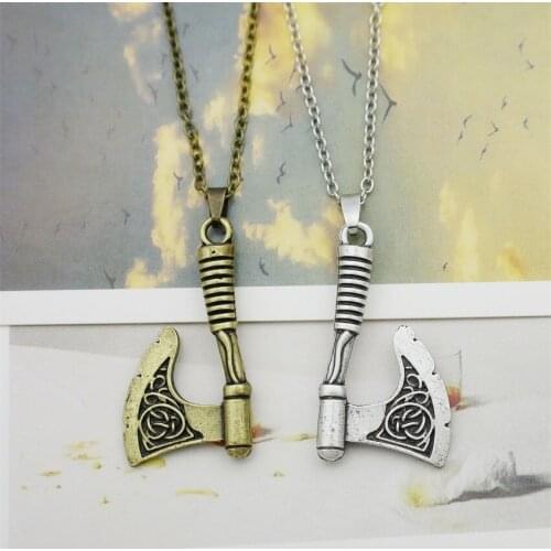 Retro Slavic Viking Axe Pendant Necklace Irish Knot Men Rune Jewelry
