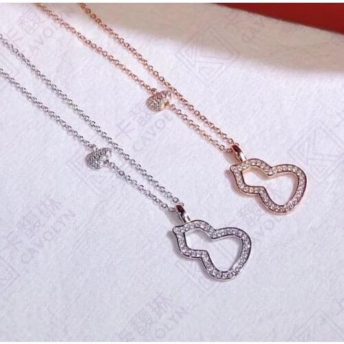 Luxury Female Crystal Gourd Round Pendant Necklace Silver Vintage Wedding Jewelry Cute Chain Necklace Female Sweater Chain