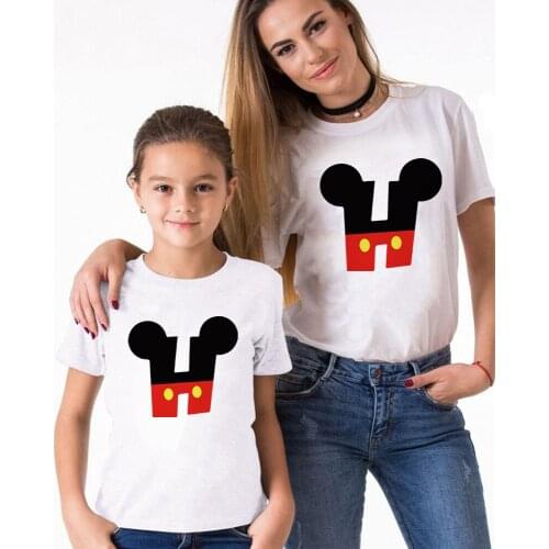 Family Matching T Shirts ABC Alphabet Letter H Printed Kids Sister Brother Tshirt Family Look Outfits Mickey Mouse Cartoon Tops
