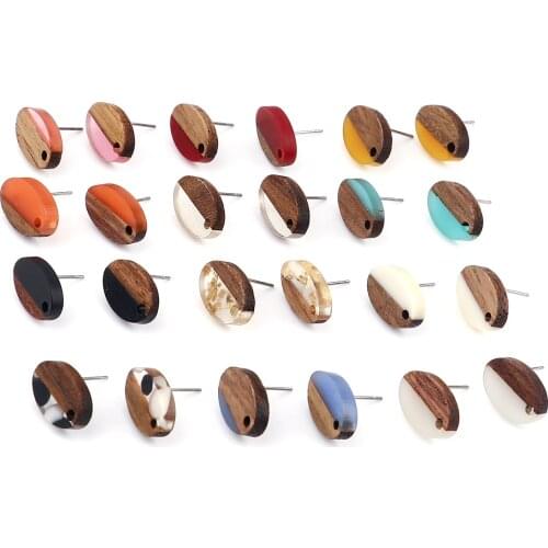 DoreenBeads Natural Wood Effect Resin Ear Post Resin Oval Stud Earrings For Women DIY Making Jewelry Findings 15mm x 10mm,6PCs