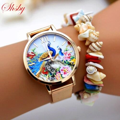 Shsby high quality Gold Stainless steel watches women dress quartz wristwatch new arrival ladies flower watches relogio feminino