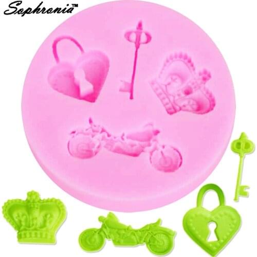 Sophronia M184 3D Heart Motor Silicone Mold Crown Key Bag Wedding Cake Border Decorating Tools Gumpaste Candy Resin Clay Molds