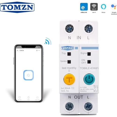 Din Rail WIFI MCB with Leakage Protection Circuit Breaker Smart Switch Remote Control by Ewelink APP for Smart Home 18mm 63A
