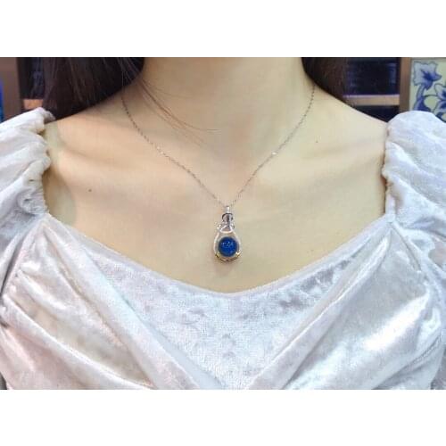 Jewelry joias feminina bijoux mariage cadena plata 925 para mujer Mexican gold blue amber silver pendant necklace Really natural