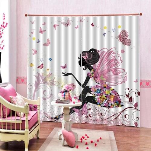 Forest Fairy Girl with Pink butterfly blackout curtains for children baby room colorful curtains for girls room drapes