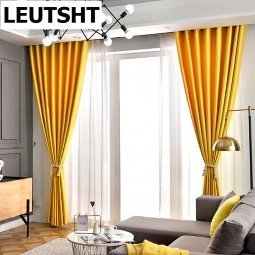 High Shade Blackout Curtains For Living Room Yellow Solid Color Thick Bedroom Curtain Drapes Kitchen Fabric Cortinas