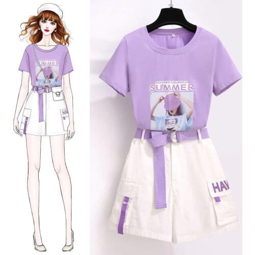 Single/Set Female Summer 2021 New Small Temperament Western Style T-Shirt Tops Fashion Shorts Pants Two-Piece Suit Women L708