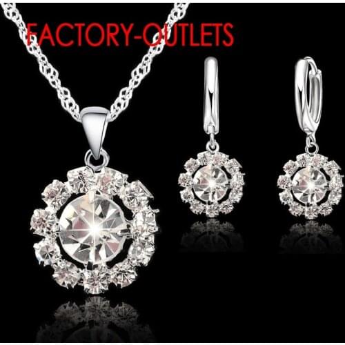 925 Sterling Silver Necklace Earrings Jewelry Sets Fashion Jewelry Round Austrian Crystal Women Girls Engagement Anniversary