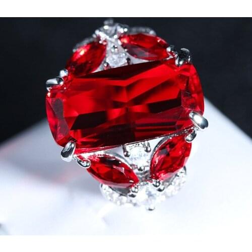 Ajojewel Red Zircon Women Wedding Rings With Big Stones Luxury Jewelry For Party Birthday Gift Female Ring Size 6-10 Bijoux