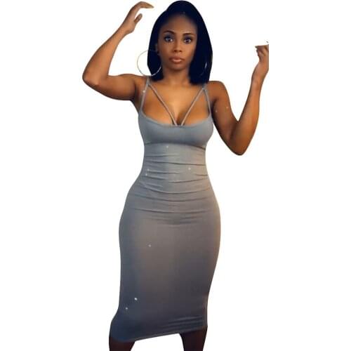 Spaghetti Strap Sleeveless Sexy Party Club Dress Women Cleavage Backless Ruched Skinny Dresses Summer Simple Mid Calf Vestidos