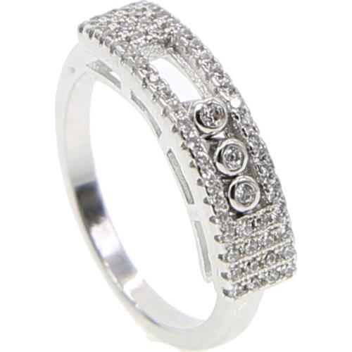 Europe french brand new ring size 7 for women mans delicate ring full cz paved 3cz middle move floating charm ring stock