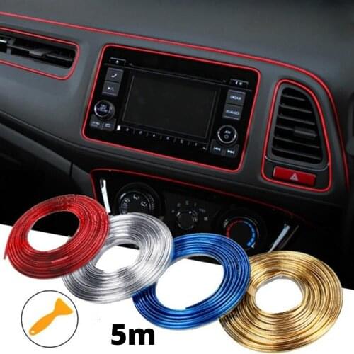 1pcs 5M Adhesive Dome Strips Car Interior Decoration Molding Door Red Gold Line Vent Panel Direction-Flexible Wheel Car Styling