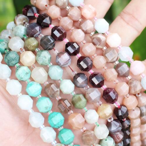 10mm natural stone faceted satellite shape garnet citrine tighers eye kunzite moonstone aquamari crystal loose beads 7.5"