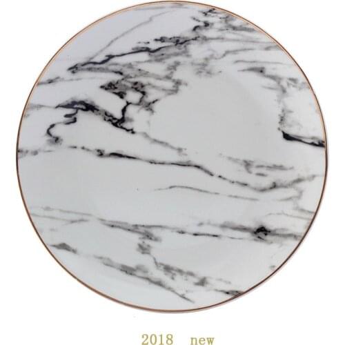 Quail 10 Inch Ceramic Plate,Marble Dinner Plates,Golden Trim Tableware,Dishes and Plates Sets