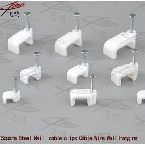 100PCS/bag 6mm cable clips cable nail wire clips white F6 Square Steel Nail cable clips Cable Wire Wall Hanging