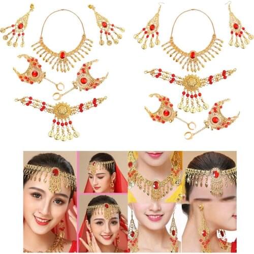 2 Sets Belly Dance Indian Dance Jewelry Earrings Head Chain Head Chain Necklace