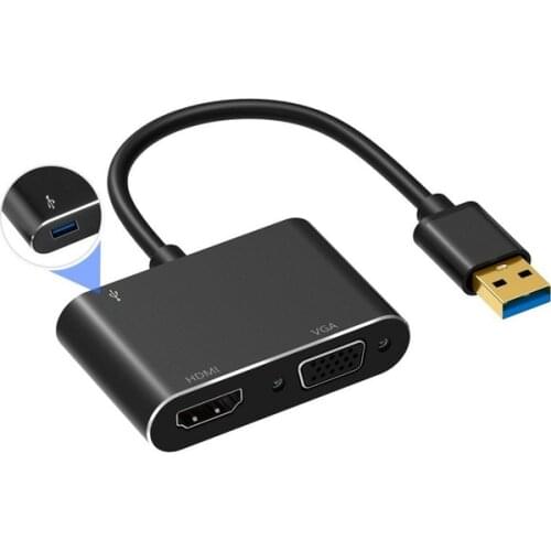 2 In 1 Hub USB 3.0 To HDMI-compatible VGA 1080P Adapter Video Audio Converter for Mac OS Windows 7/8/10 PC TV HDTV Projector