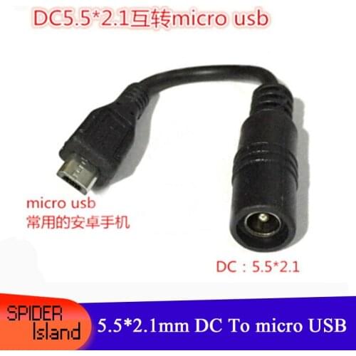 25pcs 10CM 5.5 x 2.1mm DC Female to Micro USB 5pin Male Charging Power Cable Cord Wire Cable Free shipping