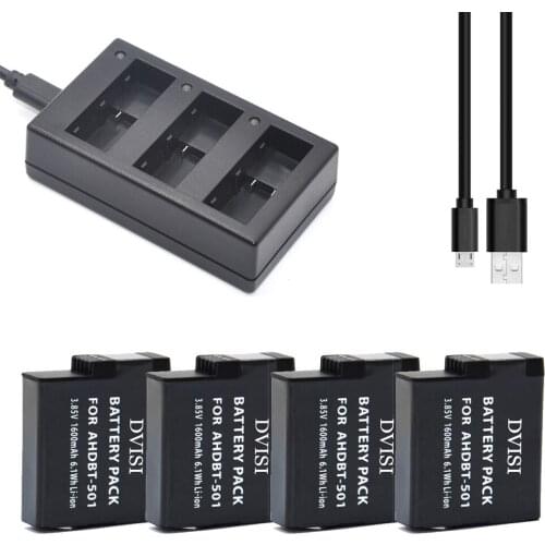 DVISI gopro hero5 4 pcs battery charger set 3-Channel for hero 5 accessories go pro GOPRO5 sport camera battery AHDBT-501