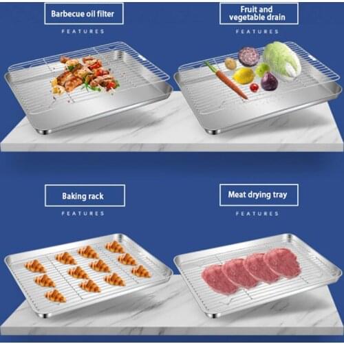 Non-Stick Baking Tray Stainless Steel Cake Bread Cooling Rack Set With Grid Line