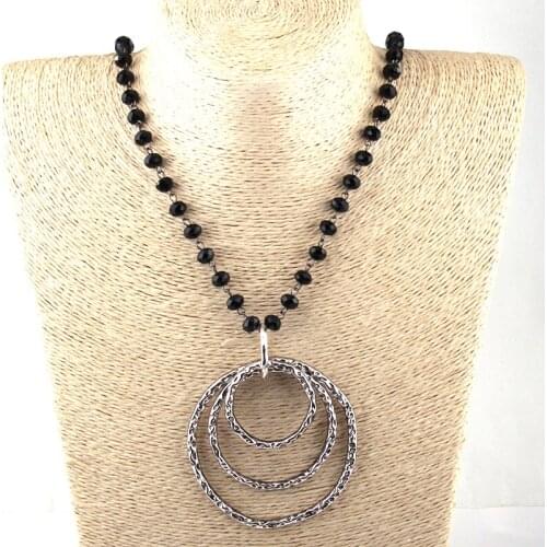 Free Shipping Fashion Bohemian Tribal Jewelry Crystal Glass Rosary Chain Circle Pendant Necklaces Women Ethnic Necklace