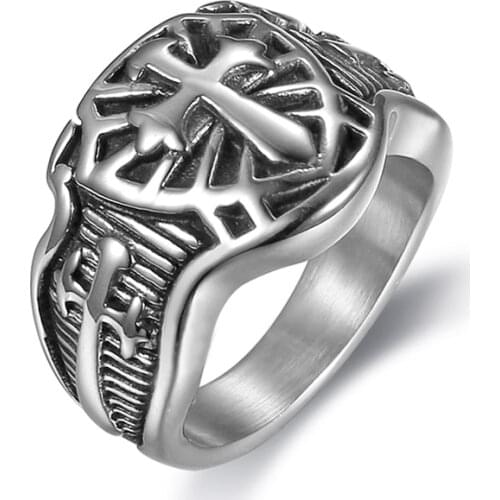 Free Shipping Punk 316L Stainless Steel Armor Shield Ring Knight Templar Crusade Cross Sword Ring Medieval Signet Mens Rings