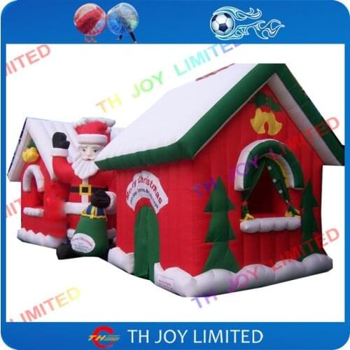 Free air shipping inflatable christmas house for sale, cheap inflatable santa grotto with santa claus and christmas gift bag