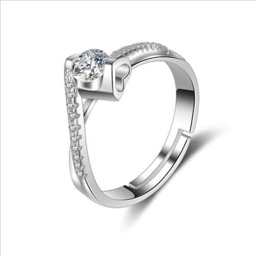 TJP Charm Crystal Heart Women Finger Rings Adjustable Fashion Silver 925 Girl Bride Wedding Engagement Party Accessories Bijou