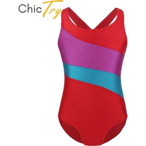 ChicTry Children Girls Sleeveless Professional Gymnastics Leotard Color Block Flower Petal Shaped Ballet Leotard Kids Dance Wear