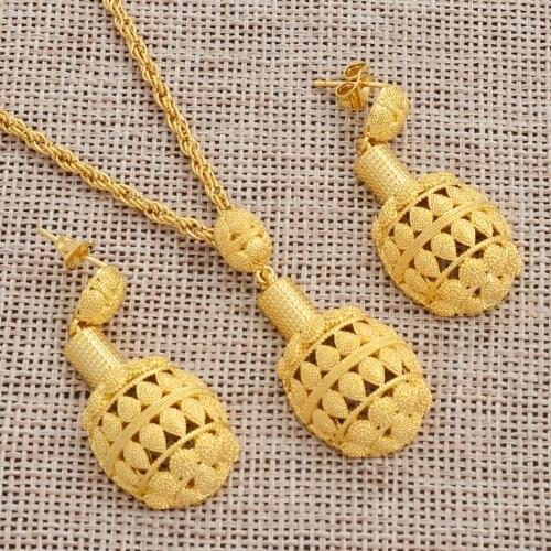 Dubai Jewelry Sets for Women Gold Color Ethiopian Pendant Necklaces Earrings Middle Eastern Arab African Nigeria Kenya Sudan