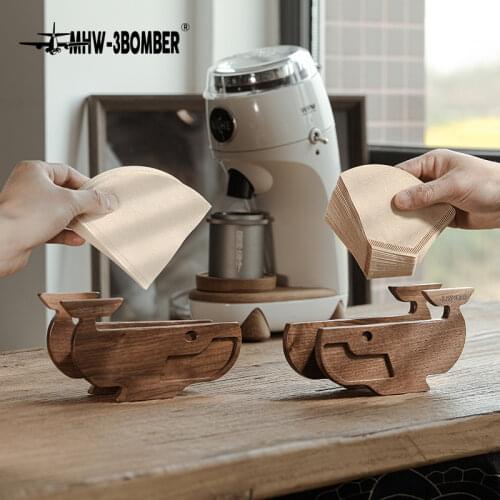 MHW-3BOMBER Filter Paper Holder Whale Shape V60 Container Walnut Wood Barista Tools Accessories Reusable Drip Coffee HandBrewing