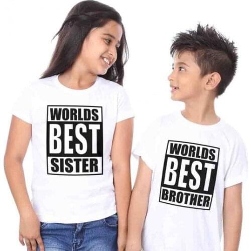 BEST SISTER BROTHER Print Baby Girl T Shirt Blouse Boy Short Sleeve O-neck Children Casual Tee Kids Clothes