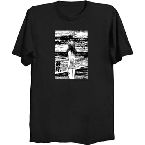 Uzumaki Custom T Shirts Japan Sea Horror Manga Tshirt Junji Ito Tees Anime Adult Round Neck Short Sleeve Otaku Tees Cotton Men