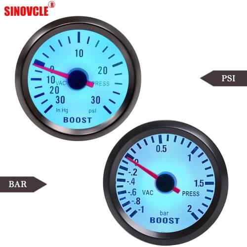 DRAGON GAUGE Car Gauge 2" 52mm Bar Turbo Boost Gauge -1~2 Bar Vacuum Press Meter for Blue Light Black Rim Shell 12V