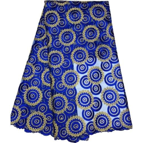 Classic royal blue embroidered African lace fabric Swiss voile high quality french net guipure with stones for sewing wedding