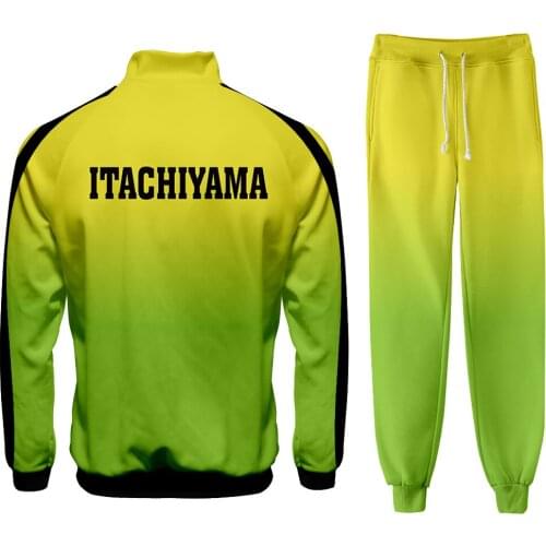 Cosplay Costume Anime Haikyuu ITACHIYAMA 3D Print Stand Collar Zipper Jacket+Pants 2pcs Set Casual Tracksuit Sportswear Uniform