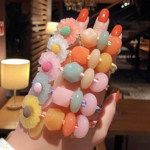 Girl Acrylic Jelly Flower Sweet Hair Accessories Headwear Cute Hair Circle Multicolour Hair Rope