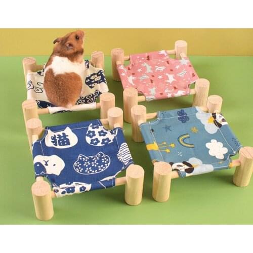 Square Japanese-style Pattern Hamster Nest Camping Bed Removable And Washable Guinea Pig Summer Nest Hedgehog Wooden Bed Nest